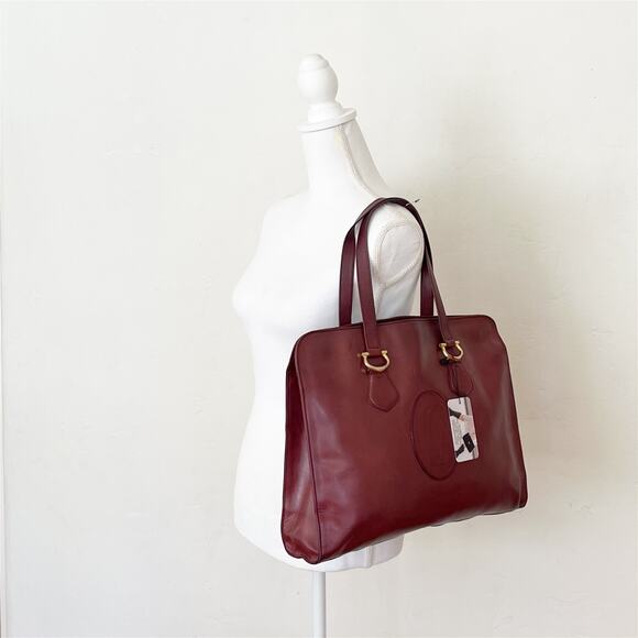 CARTIER Vintage Large Burgandy Leather Doctors Unisex Handbag - Picture 3 of 16